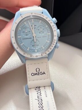 Swatch Light Blue and White Chronograph (watch-inspired jewelry)